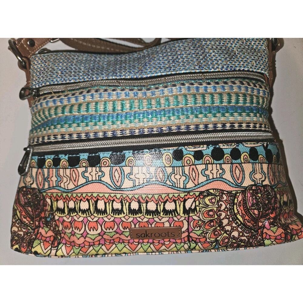 SAKROOTS Printed Triple Zip Crossbody Blue Multi 12x9.5x2 - Picture 5 of 10